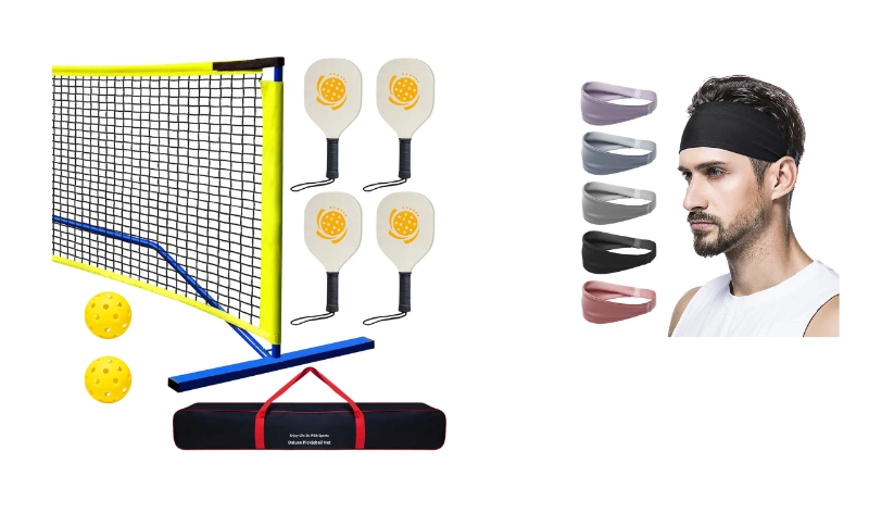 Bundle of Outdoor Pickleball Set with Paddle Covers and Sweat-Absorbing Headbands (Pack of 5)